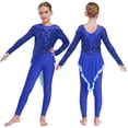 thumbnail image 5 of inlzdz Girls Shiny Sequins Jumpsuit Full Body Unitard with Flowy Skirt Mesh Splice Ballet Dance Bodysuit Blue 6, 5 of 6
