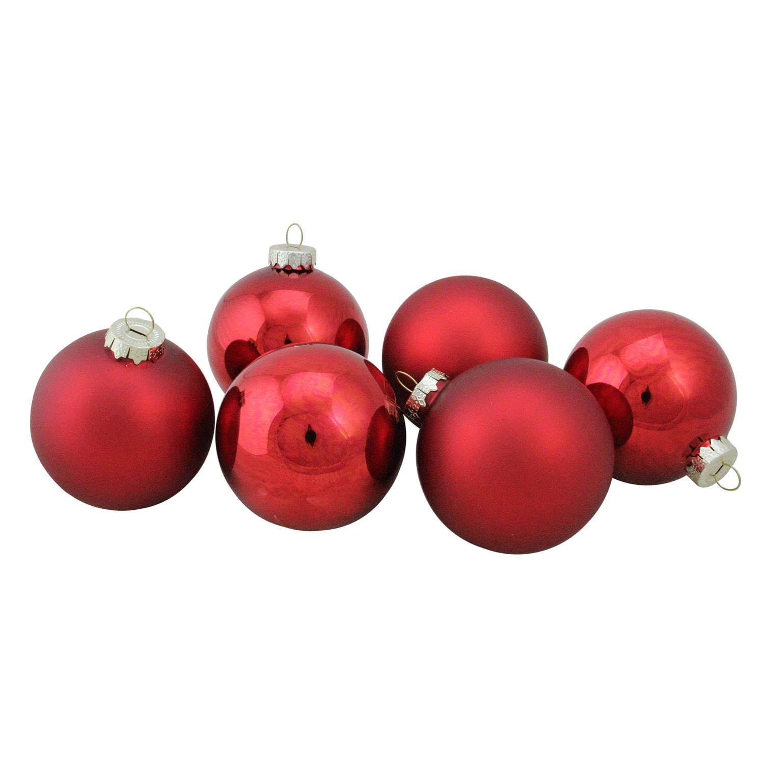 6Piece Shiny and Matte Red Glass Ball Christmas Ornament Set 3.25