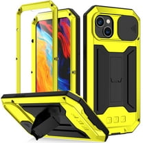 Feishell Cover for iPhone 14 Plus Case Heavy Dustproof Shockproof Dropproof Military Grade Rugged Durable Aluminum Metal Case with Kickstand Screen Protector, Yellow