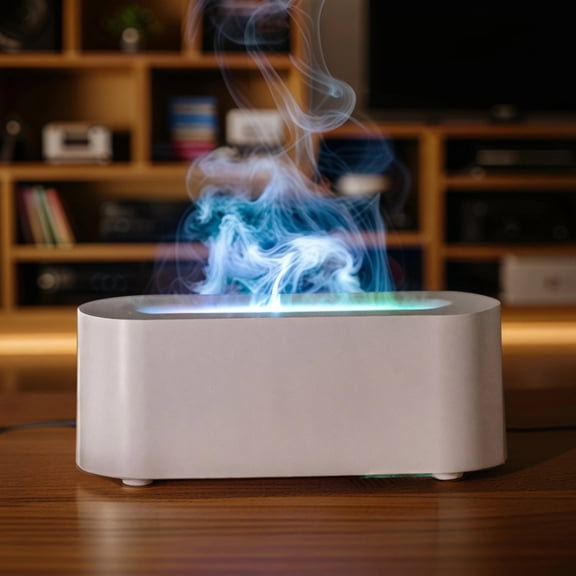 USB Touch Control Aroma Diffuser - 80ml Essential Oil Diffuser with Flickering Flame Light & 7 Colors, Auto Shut-Off Humidifier for Office & Home