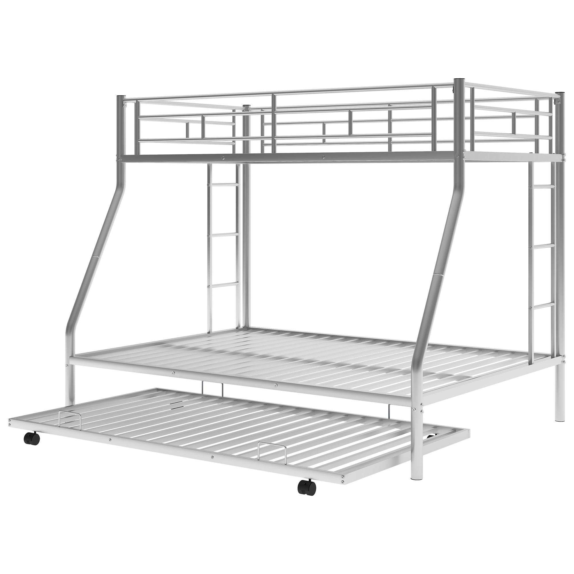 Euroco Metal Twin over Full Bunk Bed with Trundle, Silver