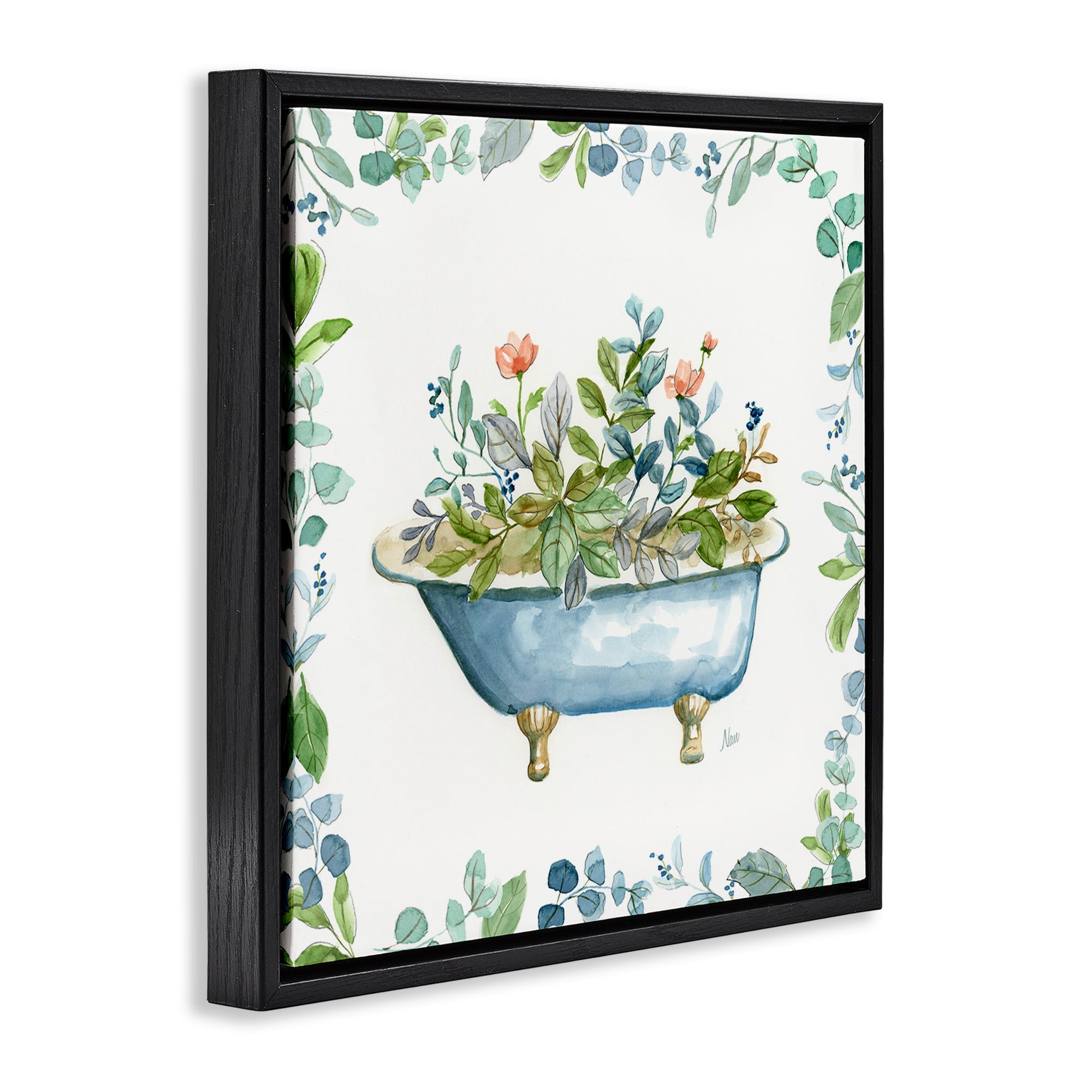 Stupell Industries Botanical Bath Tub Typography Painting Black Floater Framed Canvas Art Print Wall Art, 25 x 25