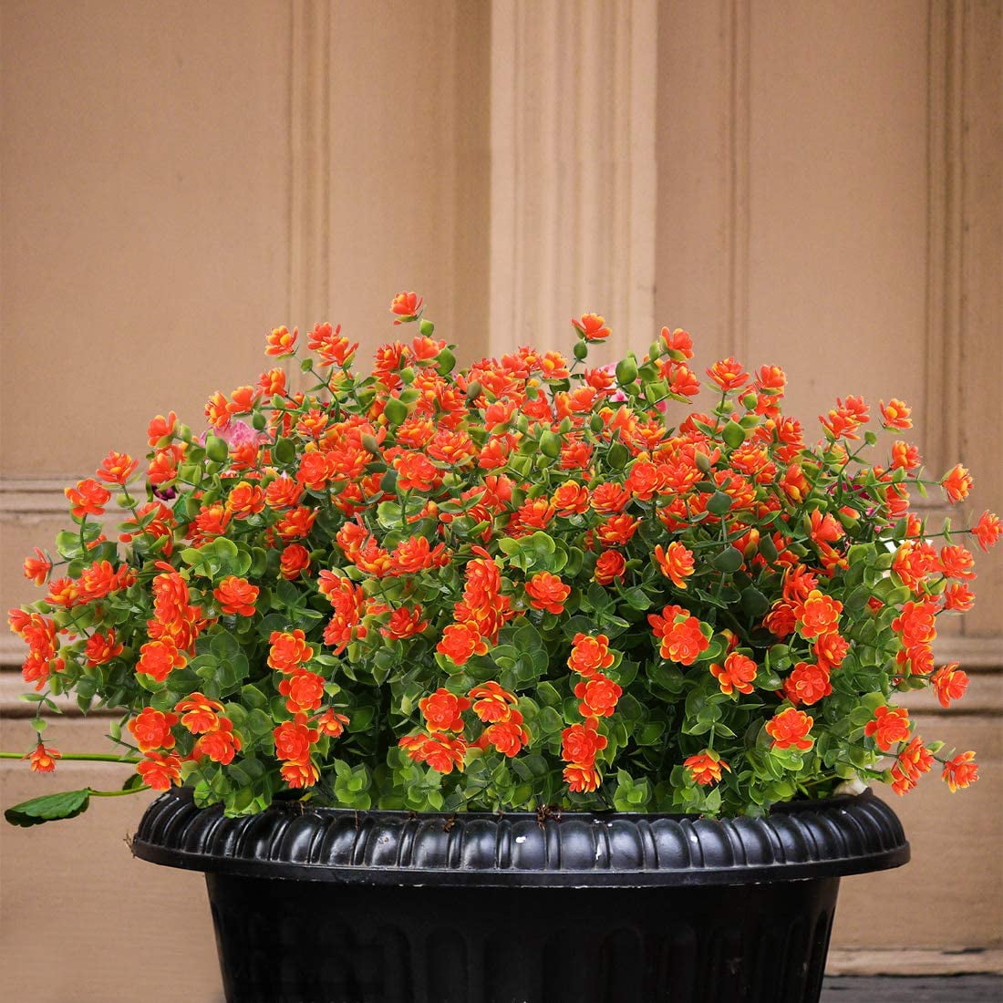 Morttic 12 Bundles Artificial Flowers, Fake Artificial Greenery UV Resistant No Fade Faux Plastic Plants for Wedding Bridle Bouquet Indoor Outdoor Home Garden Kitchen Office Table Vase(Orange Red)