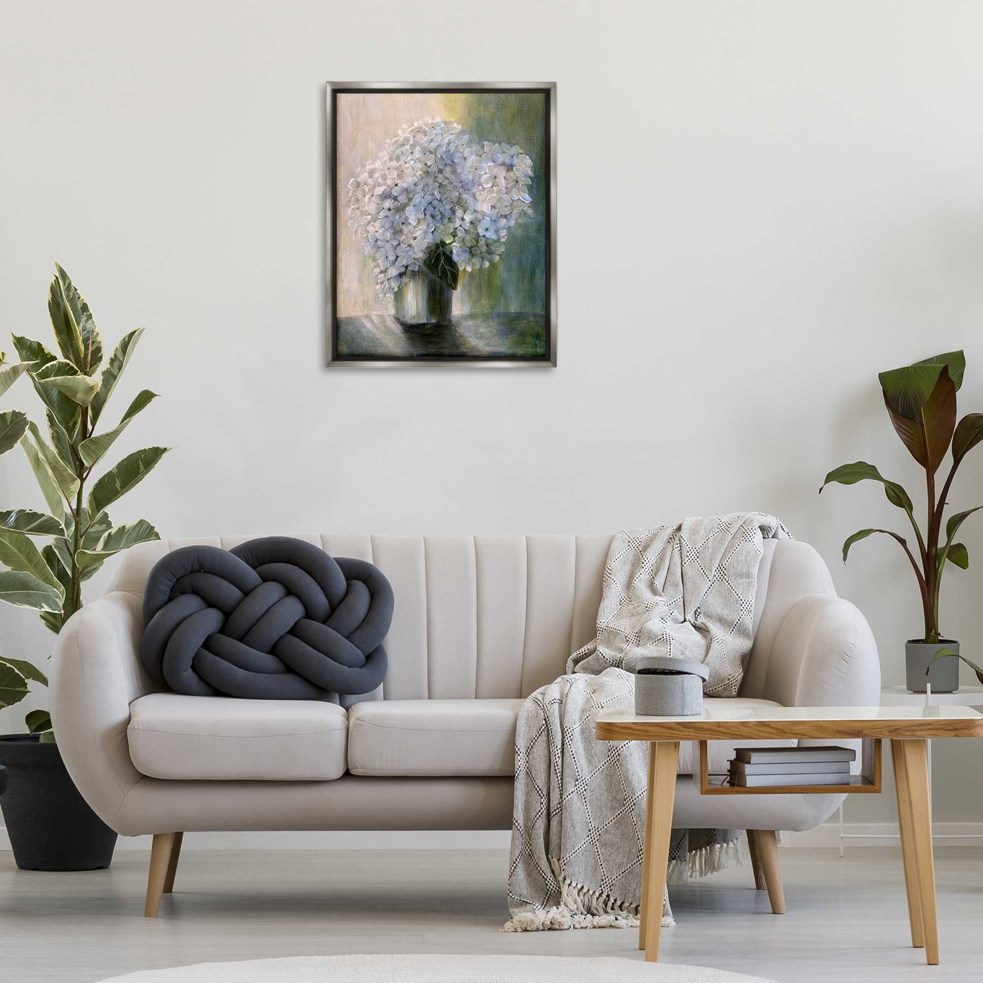 Stupell Industries Hydrangea Still Life Botanical & Floral Painting Gray Floater Framed Art Print Wall Art, 25 x 31