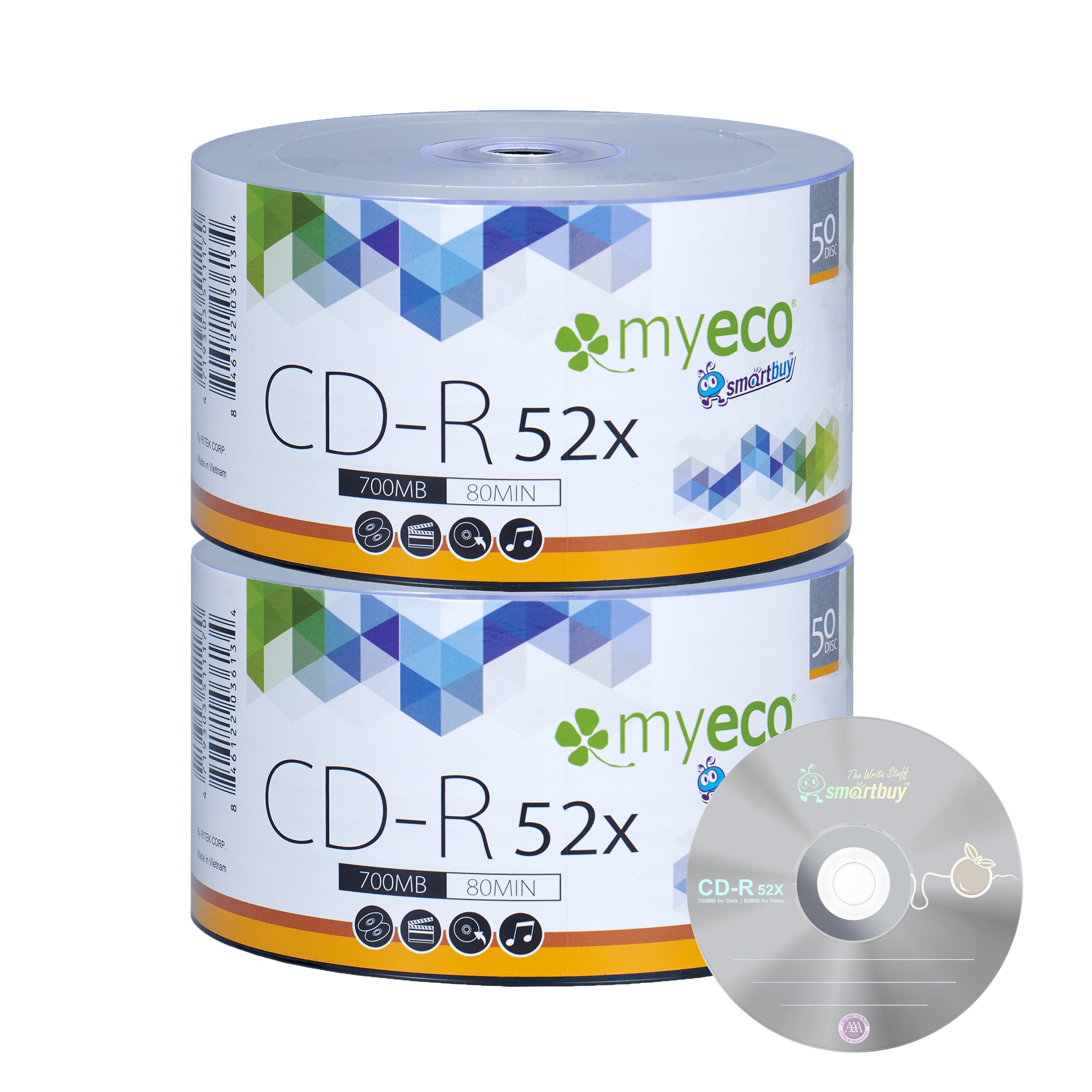 Plexdisc Lot de 100 CD-R 52 x 700 MB jet d’encre blanc mat