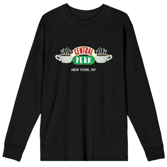 Friends TV Sitcom Series Central Perk Logo Men's Black Long Sleeve Tee- M
