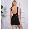 thumbnail image 2 of Women'S Summer Sleeveless Tie Waist Back Square Neck Backless Slit Hem Ruched Bodycon Mini Tank Dress Black XL, 2 of 8