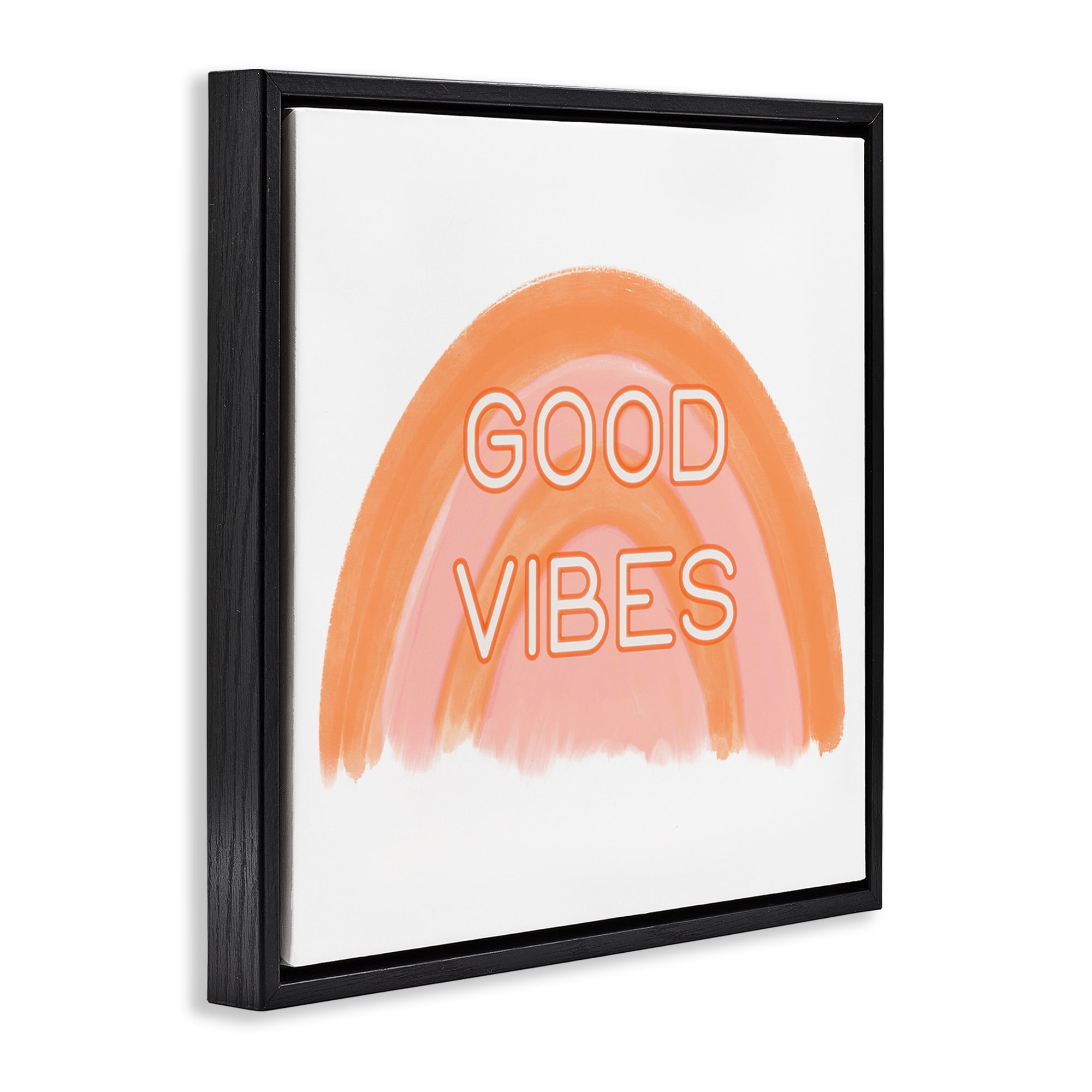 Stupell Industries Orange Good Vibes Text & Numbers Painting Black Floater Framed Canvas Art Print Wall Art, 18 x 18