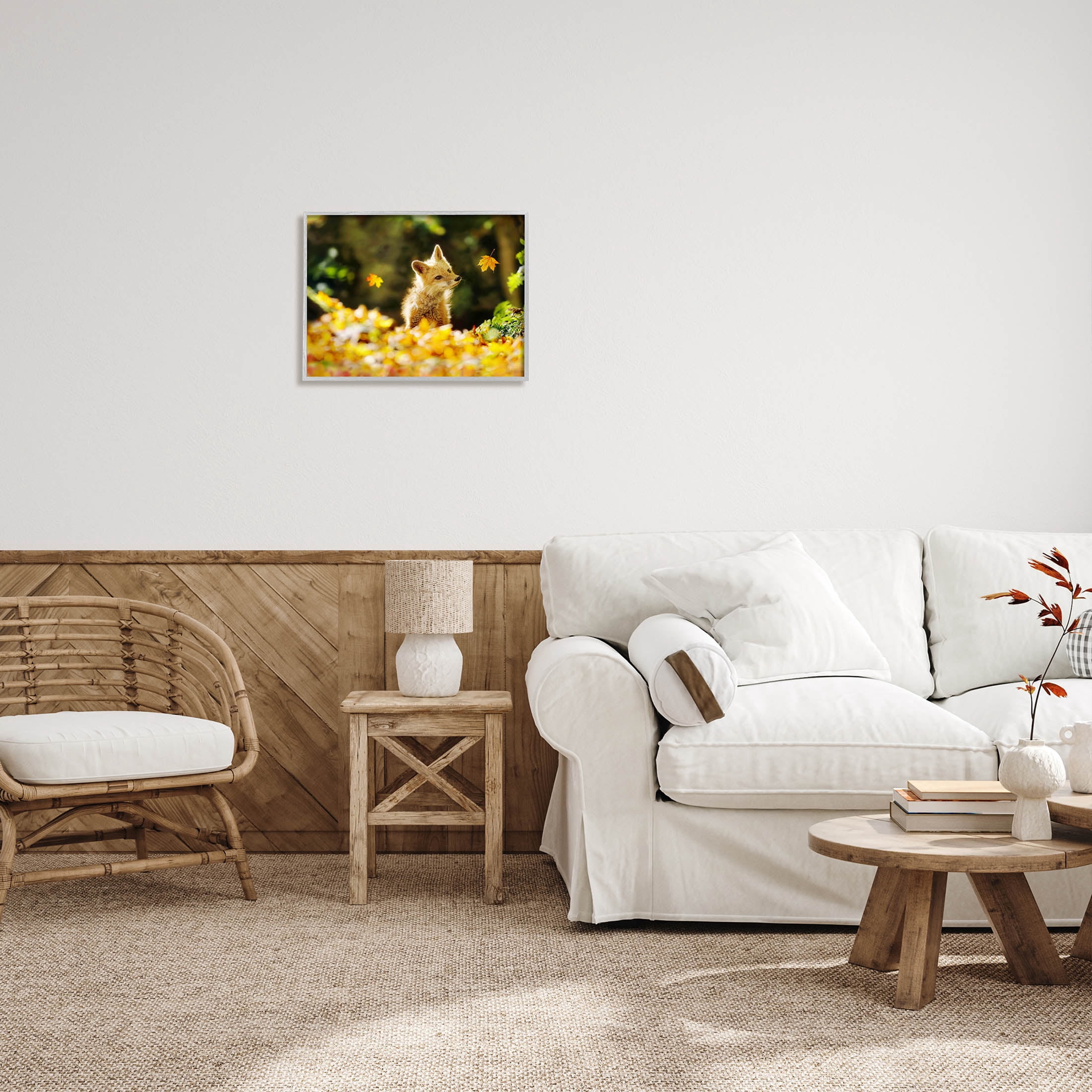 Stupell Industries Fox Watching Autumn Leaves Photograph Gray Framed Art Print Wall Art, Design by Carrie Ann Grippo-Pike