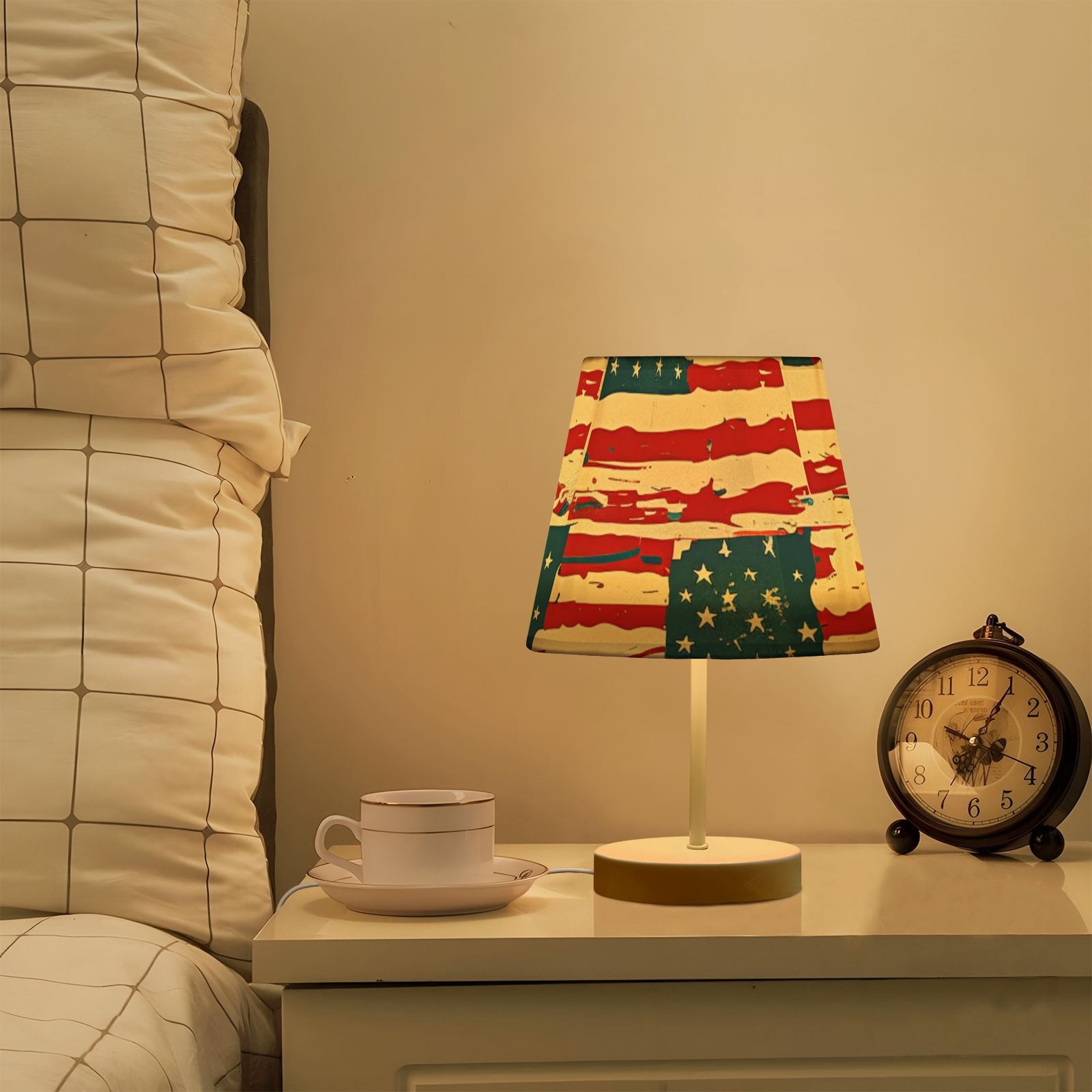 Us Flags Desk Lamp 3 Color Modes LED Table Lamp Nightstand Reading Light for Bedroom Living Room