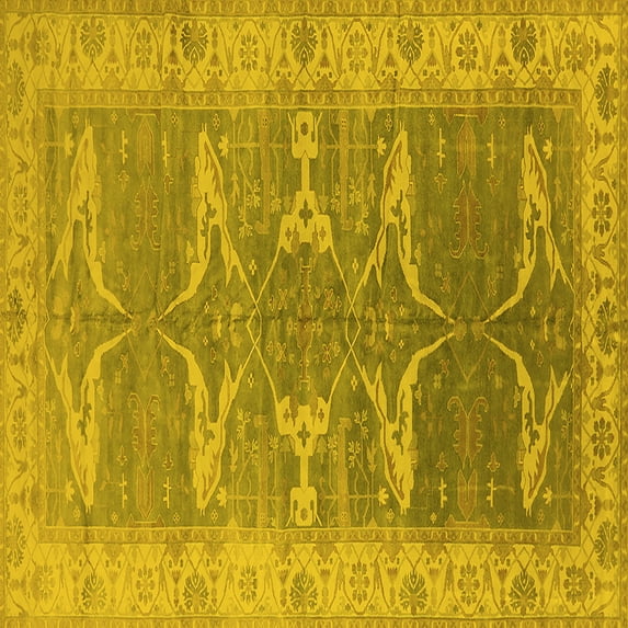 Ahgly Company Machine Washable Indoor Square Oriental Yellow Traditional Area Rugs, 5' Square