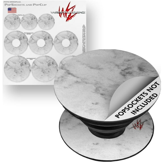 Decal Style Vinyl Skin Wrap 3 Pack for PopSockets Marble Granite 07 White Gray (POPSOCKET NOT INCLUDED) by WraptorSkinz