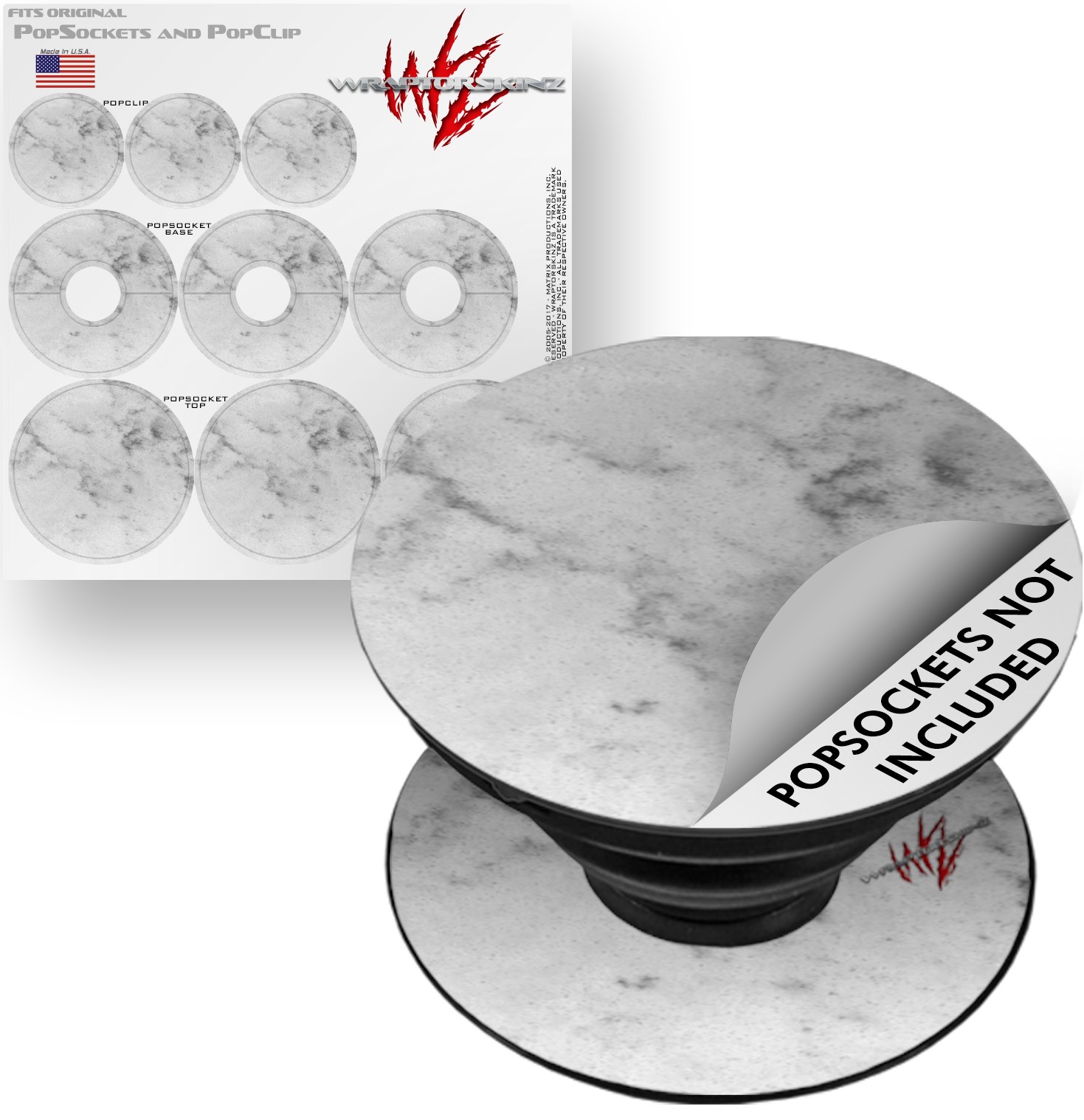 Decal Style Vinyl Skin Wrap 3 Pack for PopSockets Marble Granite 07 White Gray (POPSOCKET NOT INCLUDED) by WraptorSkinz