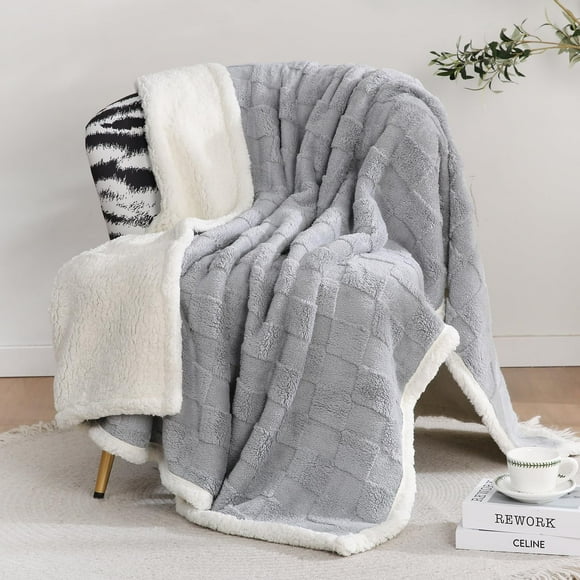 Gracelife Sherpa Throw Blanket Fleece Blanket, Soft Fluffy Blanket for Couch 60”*80”, Large Thick Blanket for All Season Use, Light Gray