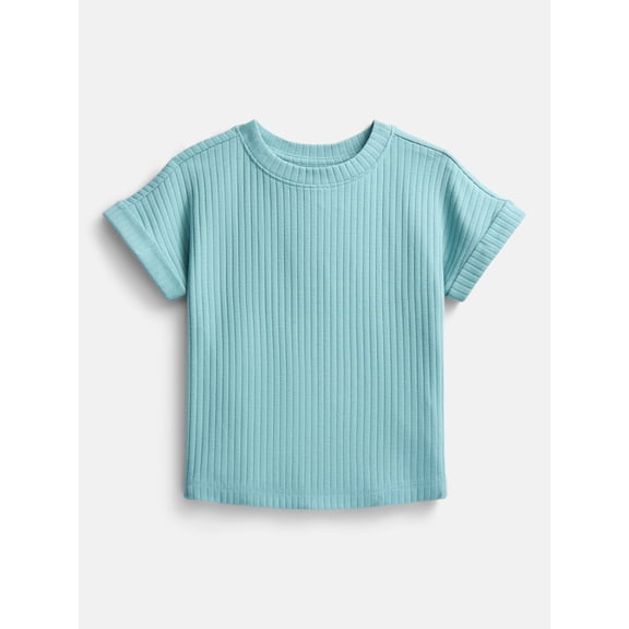 Wonder Nation Girls' Ribbed Knit Top with Short Sleeves, Sizes 4-18 & Plus