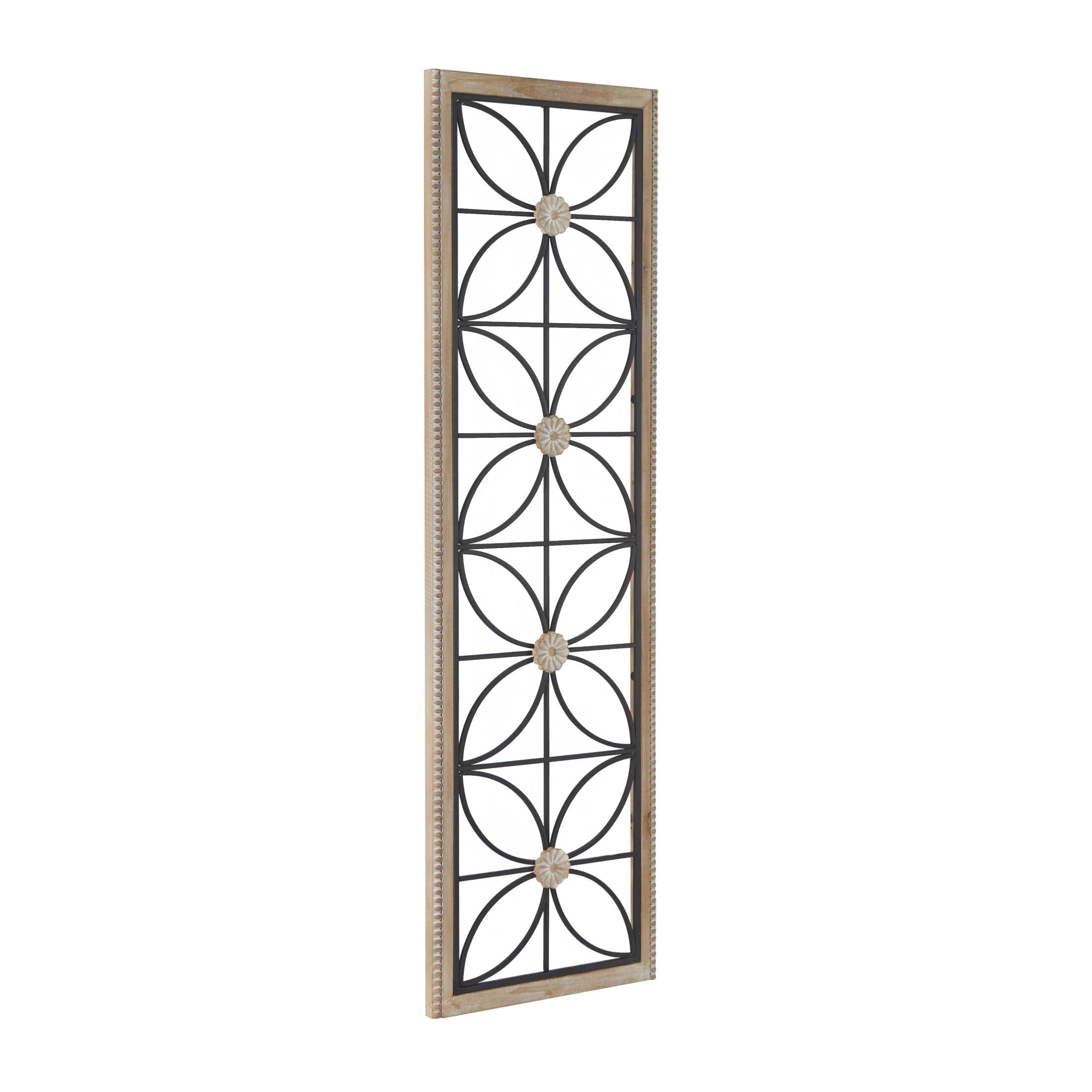DecMode Black Metal Floral Wall Decor with Brown Frame