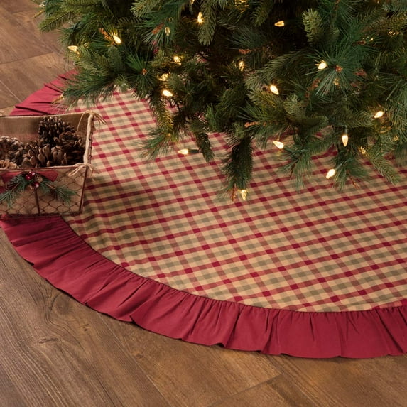 Natural Tan Traditional Christmas Decor Jonathan Plaid Cotton Plaid 60" Diameter Tree Skirt