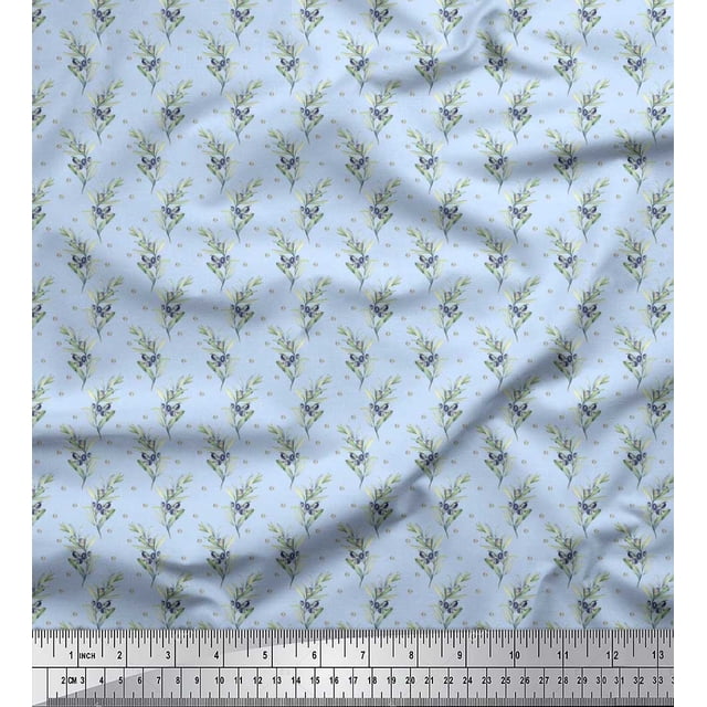 Soimoi Blue Moss Georgette Fabric Blueberry Leaves Decor Fabric Printed Yard 44 Inch Wide