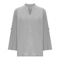 thumbnail image 5 of EDFBUYKRS Linen Button Down Shirts for Women Roll up Long Sleeve V Neck Blouse Tops with Pockets S, 5 of 5