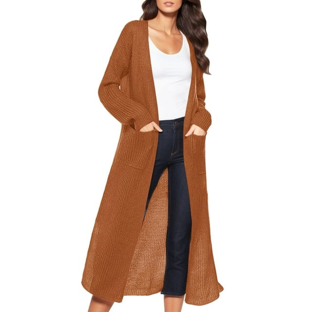 Fgnfyis Cardigan Léger à Manches Longues pour Femmes, Mode, à devant Ouvert, Ourlet Haut-Bas, Chandail avec Poches, Orange, P