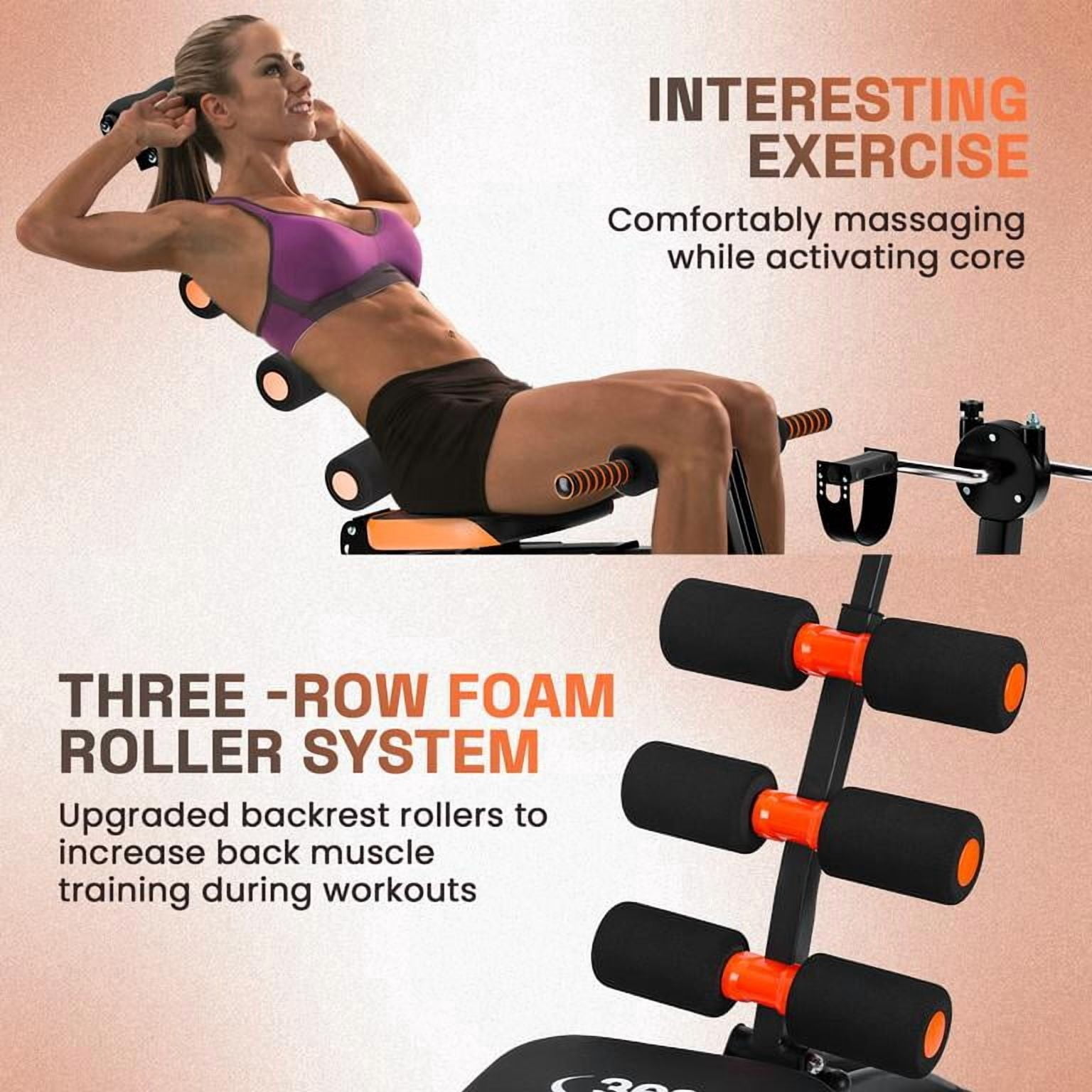 Korogimeeet Adjustable Ab Workout Bench, All-in-One Strength Training Bench with Resistance Bands & Foot Pedals, For Upper Lower Body Core Exercises, Home Gym Equipment, Foldable, 41 x 12 x 34 Inch