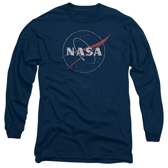 Trevco Sportswear NASA111-AL-5 Nasa Distressed Logo Adult Long Sleeve T-Shirt, Navy - 2X