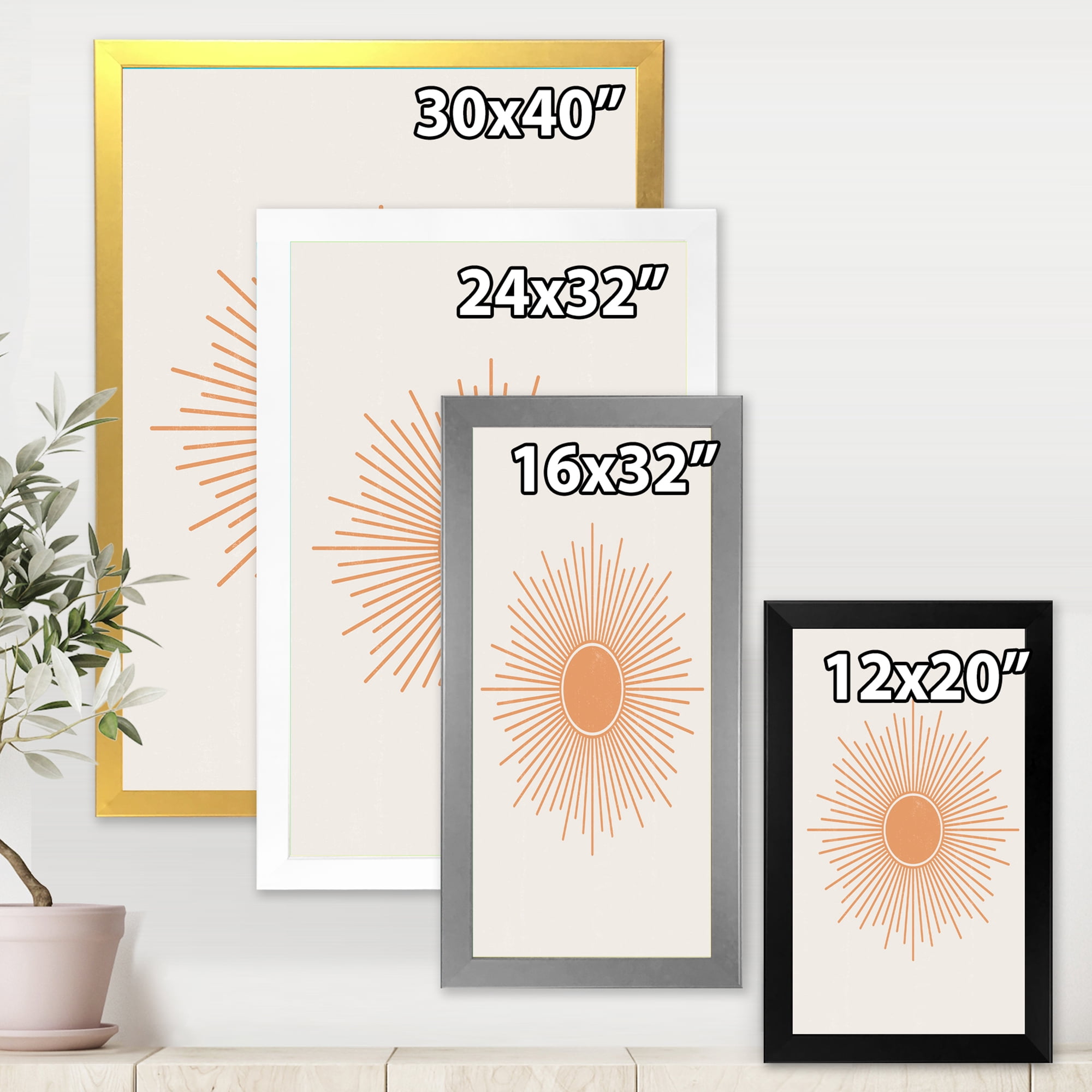 Designart 'Minimal Bright Shining Orange Sun Rays III' Modern Framed Art Print