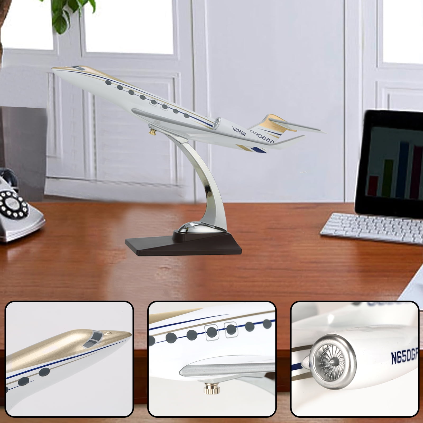 Gulfstream G650 Resin Model Jet 12.2” Aviation Airliner 1:100-Scale Model Jet Airplane with Stand Adult Collectibles and Decoration