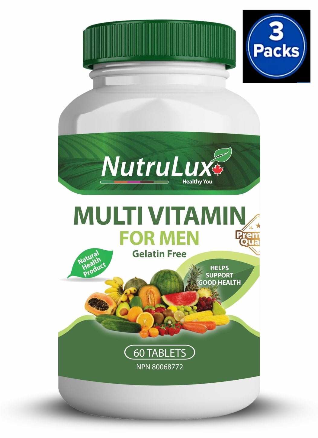 NutruLux Multivitamin For Men ( 60 mg Vitamin C ) Halal Gelatin Free Tablets(Pack of 3)