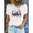thumbnail image 1 of Camiseta para mujer veranoMinimalist English Butterfly Bat Pattern Print T-shirt, Short Sleeve Crew Neck Casual Top For Summer & Spring, Women's ClothingFather's Day, Mother's Day, New Year, Spring, 1 of 6