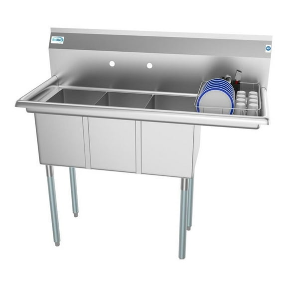 Koolmore SC101410-12R3 3 Compartment Stainless Steel Commercial Kitchen Sink With Drainboard - Bowl Size 10" X 14" X 10"