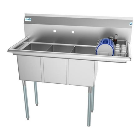 Koolmore SC101410-12R3 3 Compartment Stainless Steel Commercial Kitchen Sink With Drainboard - Bowl Size 10 X 14 X 10