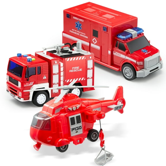 Joyfy Toddlers Play Vehicles Toy, 3 Pack Emergency Rescue Car Vehicles with Light and Sound, Friction Powered Toy, Christmas Birthday Gift for Kids 2 3 4 5 6