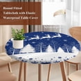 thumbnail image 4 of Navy Blue Christmas Round Tablecloth, Fitted Table Cover with Elastic for 45"-54" Round Tables, Xmas Elk Tree Snowflake Forest Table Cloth Outdoor Indoor Dinning Party Waterproof Tablecloths, 4 of 7