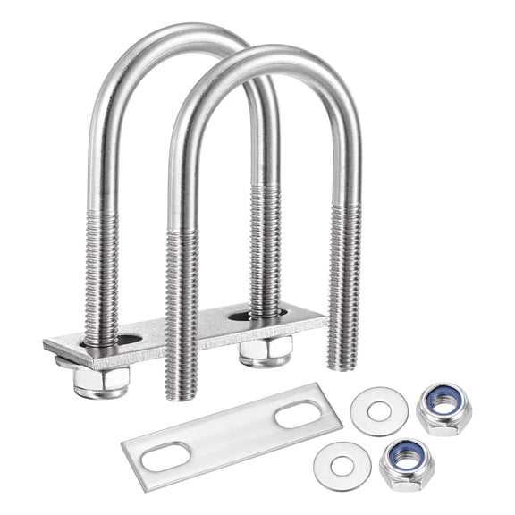 U Bolts 4Set (M8x34x80mm), Round U Bolt Kits DN25 304 Stainless Steel with Nylon Lock Nut Washers Plates - for Construction, Pipe, Trailer, Automotive, Leaf Spring Fastener