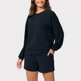 thumbnail image 2 of Women 2 Piece Outfits Sweat Shorts Sets Oversized Casual Lounge Matching Set Sweatsuit Tracksuit Spring 2025 Clothes (L, Navy), 2 of 7