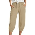 thumbnail image 3 of THDHVS Hiking Pants Women,Casual Pants for Women,Cargo Pants for Women High Waiste Relaxed Fits Elastic Knit Waist Casual Capris Trousers Cropped Pants Khaki L, 3 of 6
