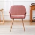thumbnail image 2 of Velvet Fabric Upholstered Side Dining Chair with Metal Leg, Single Sofa Chair Breathable Design, Accent Chair with Armrest and Trapezoidal Back for Waiting Room, Bedroom, Balcony and Study, Pink, 2 of 7