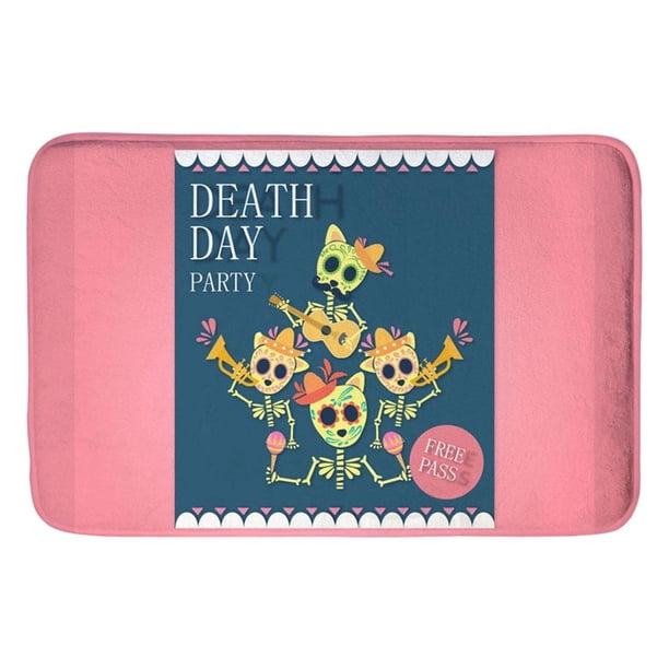 Felpudo de Halloween, alfombra suave, decoración de Halloween, alfombra absorbente Cabeza de calavera rosa