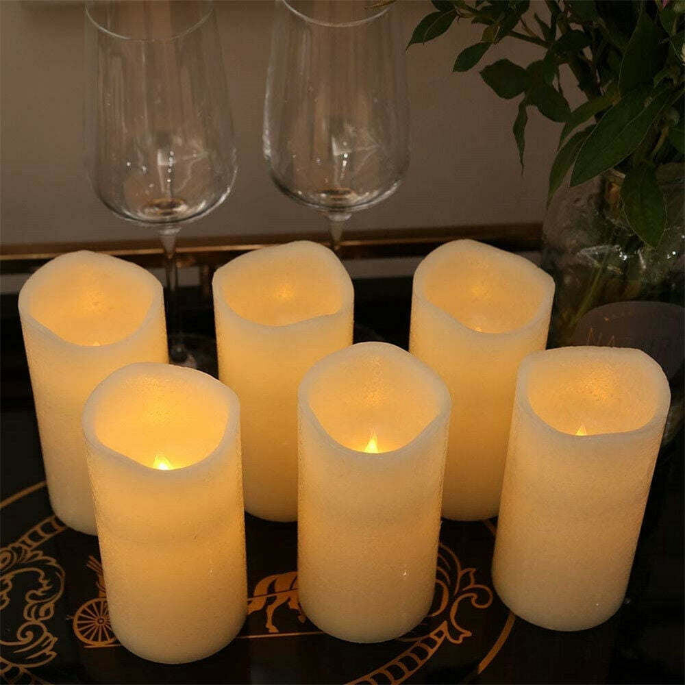 GLAM HOBBY 6pcs Flickering Flameless Wax Candles, Most Realistic LED Candles with Remote and Timer, Set of 6 Battery Operated Candles for Valentines Home Wedding Birthday Decoration