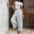 thumbnail image 6 of Women Linen Lace Trim Long Bloomers Pants Ruffle Victorian Vintage Pantaloons Summer Beach Travel Vacation Pants White 2XL, 6 of 6