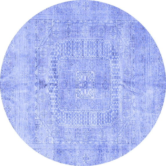 Ahgly Company Machine Washable Indoor Round Abstract Blue Modern Area Rugs, 5' Round