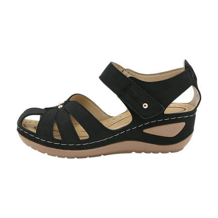 

Fanxing Women s Orthopedic Sandals Hook And Loop Vintage Hollow Out Wedges Summer Casual Comfortable Loafer With Arch Support