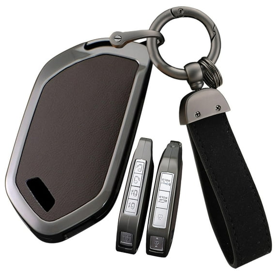 Car Key Cover Fit for Kia Telluride 2023 2024,Metal and Leather Key Fob Case Fit for Kia Sorento EV9 2024 Key Remote,Stylish Key Holder Fit for Kia Car Accessories 2023 2024