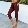 thumbnail image 2 of Womens Capri Pants,Capri Pants for Women 2026 Elastic Waist Drawstring Stretchy Summer Pant Side Split Casual Lounge Capris with Pockets, 2 of 6