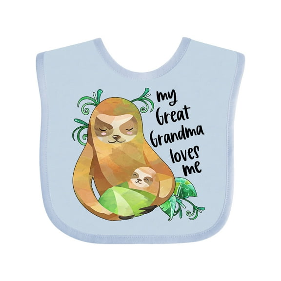 Inktastic My Great Grandma Loves Me Cute Sloth and Baby Boys or Girls Baby Bib
