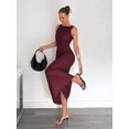 thumbnail image 5 of Burgundy A-Line Maxi Dress With Ruched Waist, Sleeveless Design, And Side Slit For Casual Summer Wear, 5 of 6