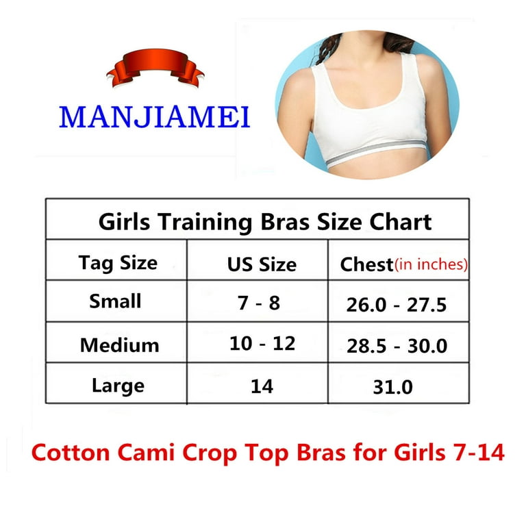 MANJIAMEI Cotton Racerback Sports Bras Training Bras for Girls 8-10 Years 4  Pack