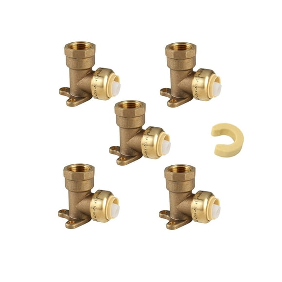 (Pack of 5) EFIELD 3/4" Push Fit x 3/4" Female NPT Drop-ear Elbows Brass Fitting with 1 Disconnection Tool Clip,(PF073-5PCS)