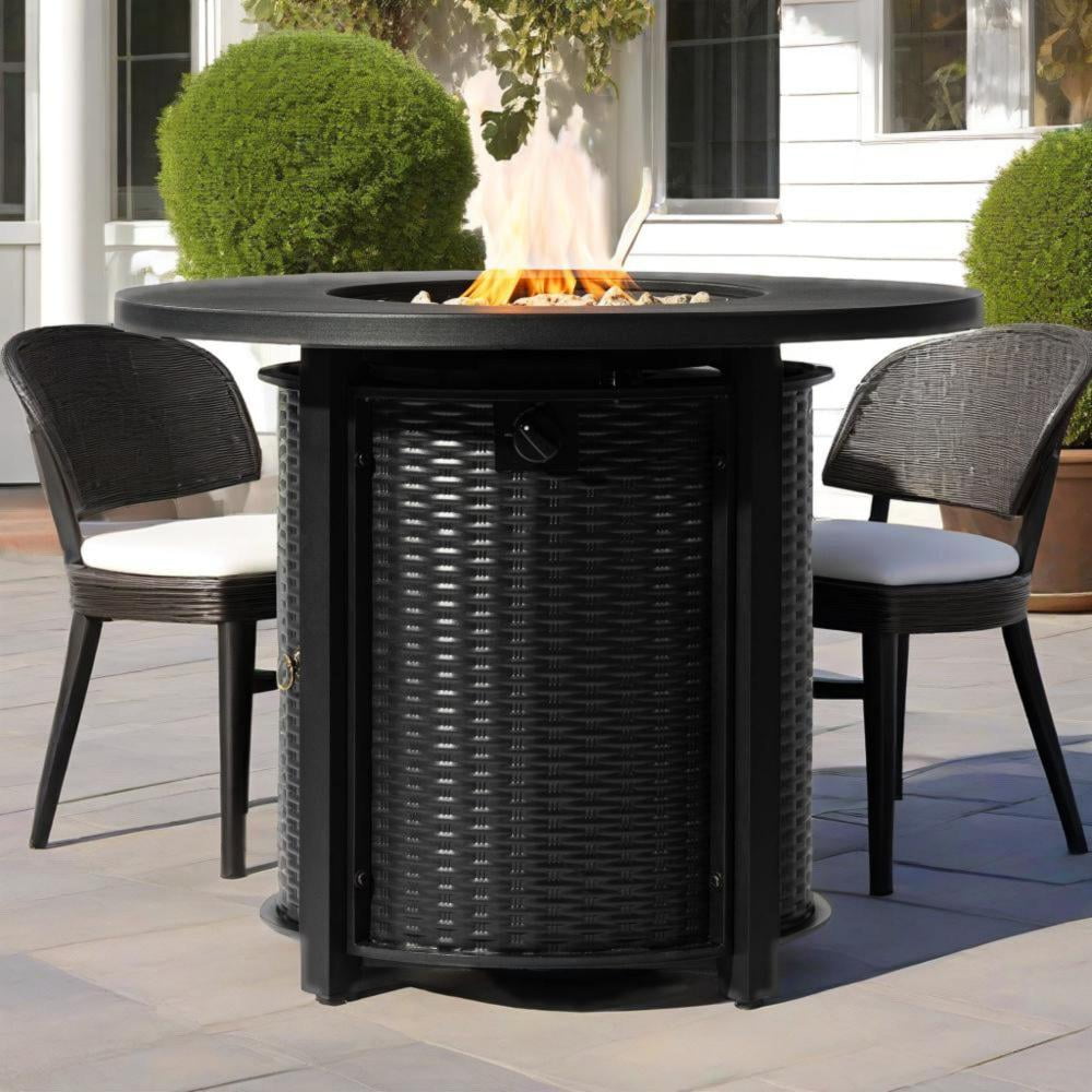 32" Round Propane Fire Pit Table, 50,000 BTU Steel Outdoor Heater for Patio & Deck, Weather-Resistant Black Finish